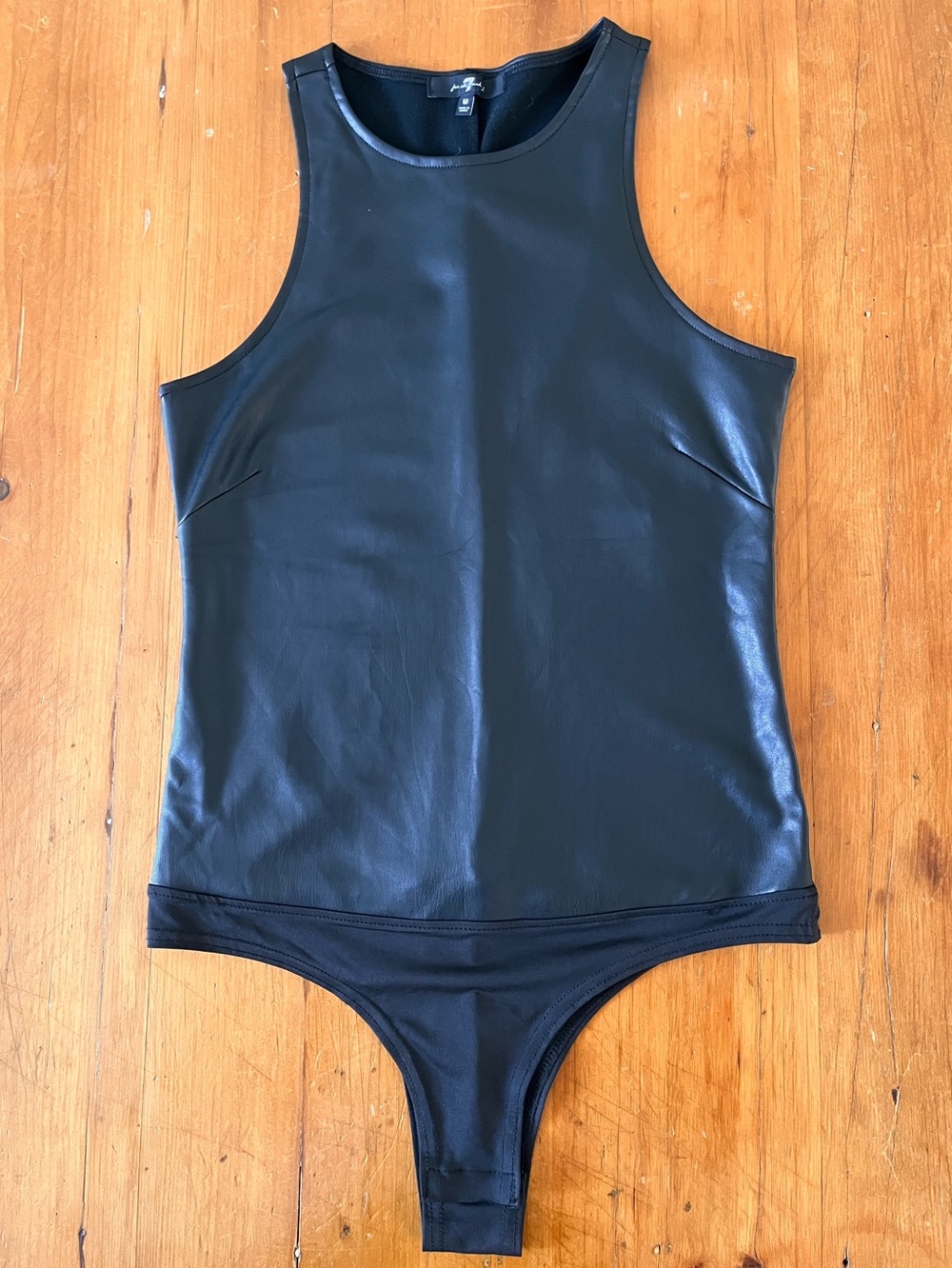7 For All Mankind Black Vegan Faux Leather Sleeveless Bodysuit